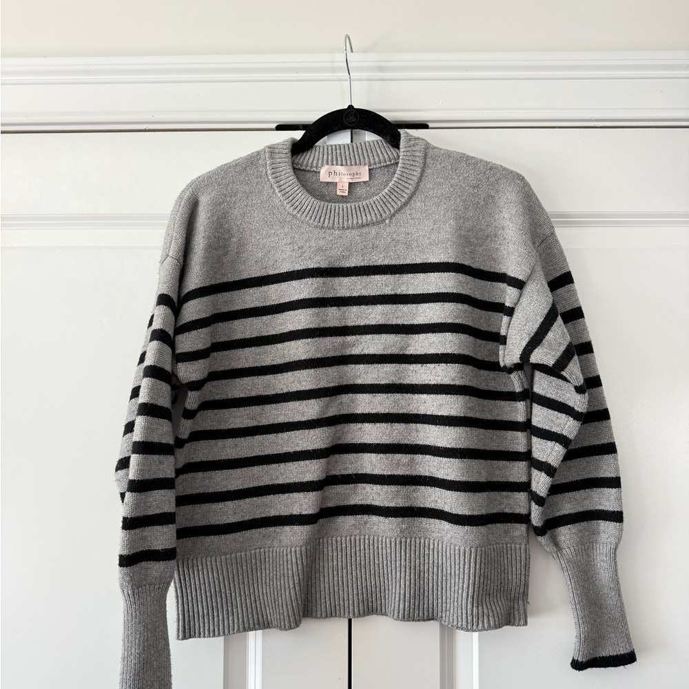 Philosophy Gray Crewneck Sweater with Black Stripes